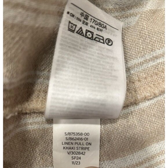Gap Wide Leg Linen Blend Pants Women's Size Large Khaki Stripe Coastal Paper Bag - Picture 8 of 11